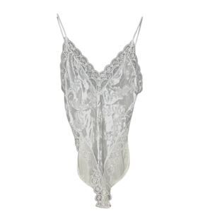 Madelon Louden Women's Lace Teddy Cream M Vtg Snap Crotch Wedding Lingerie 80's